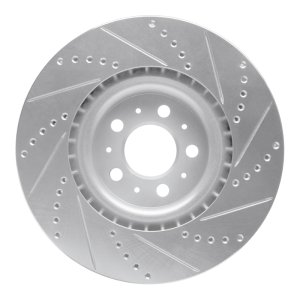Volvo V70 Brake Rotor (1) - Front Left - R1 Concepts - Drilled & Slotted - Silver - `04-`07